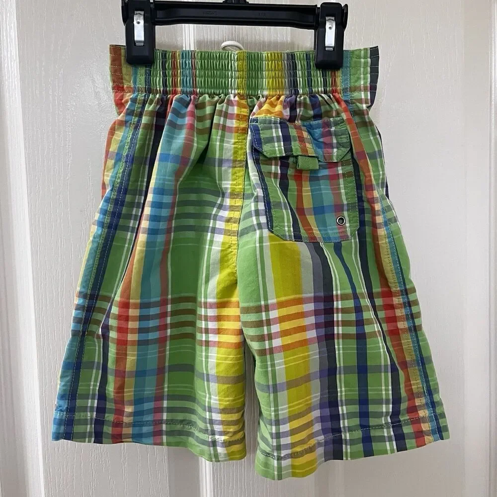 Polo by Ralph Lauren Green Plaid Swim Board Shorts Boys Size 4/4T